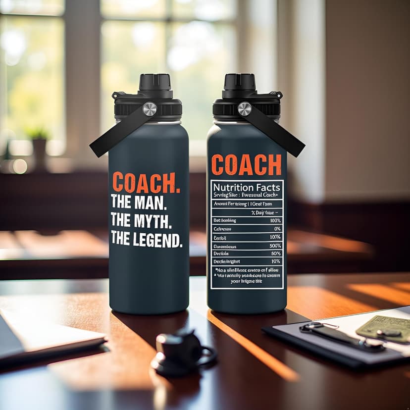 Coach Gifts - 32 Oz Coach Nutriton Facts Water Bottle, The Man The Myth The Legend - Christmas Birthday Cheer Coachs Gifts, Soccer Softball Basketball Swim Coachs Appreciation Gift for Him