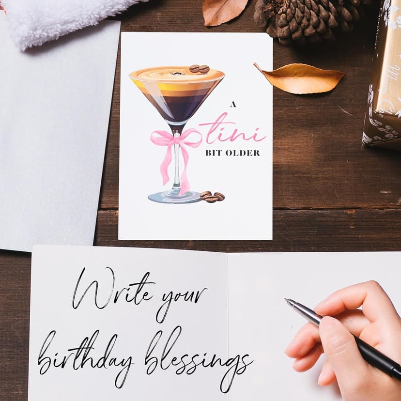 Espresso Martini Birthday Card-Funny Coffee & Cocktail Greeting Card for Women Best Friend Sister Daughter Wife-A Tini Bit Older Birthday Gift 21st 25th 30th (White-Tini)