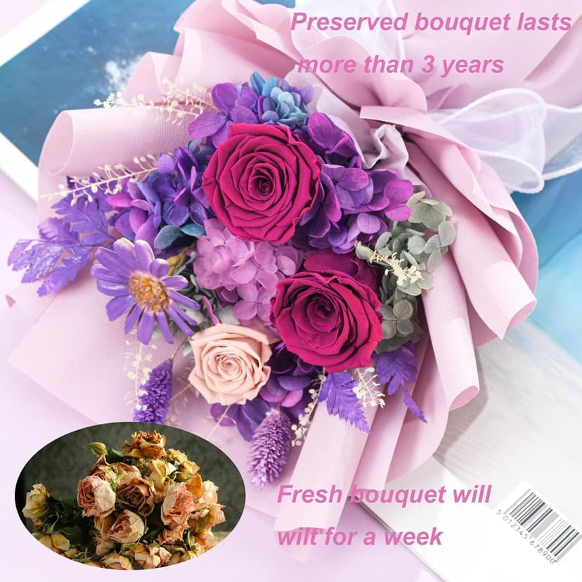 lovenfold Flowers for Delivery,Preserved Flowers Bouquets,Purple Rose Bouquets That Last 1-3 Years,Birthday Flowers Gifts for Women Mom Grandma Wife Friends