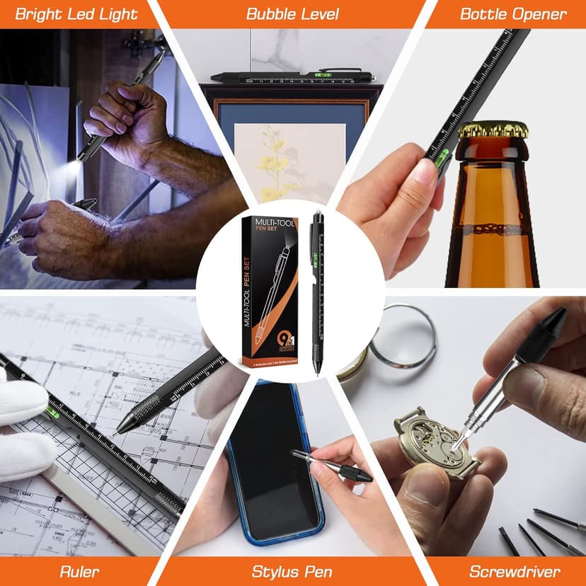 Gifts for Men, Christmas Stocking Stuffers for Men Dad Husband Adults, 9 in 1 Multitool Pen, Cool Tools Gadgets Birthday Present, Fathers Day Dad Gifts from Daughter Son