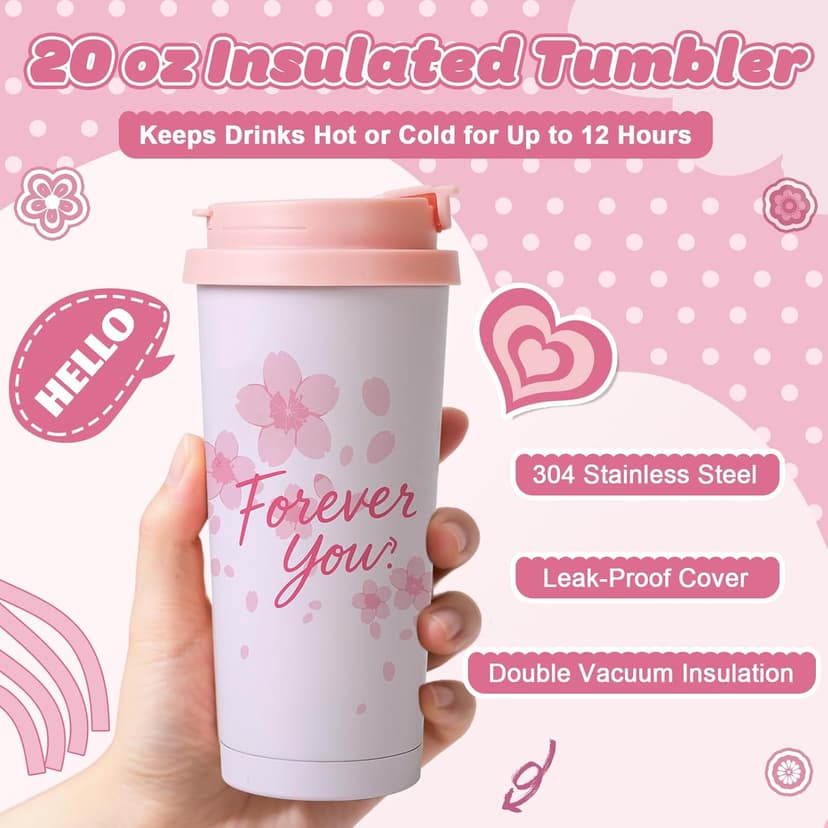 Birthday Gifts for Women - Cherry Blossom Spa Gift Box with Tumbler, Self Care Package for Mom Wife Sister Friend Grandma, Thank You Relaxation Basket for Mother’s Day Valentine’s Day Christmas (Pink)