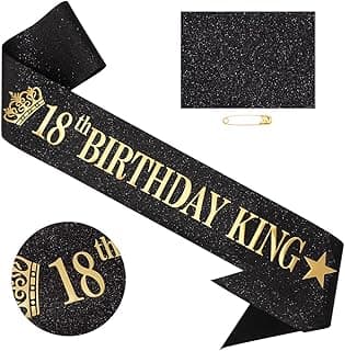 TOBATOBA 18th Birthday King Sash 18th Birthday Decorations for Boys, Gold Foil Black Satin Birthday Sash for Boys 18th Birthday Gift for Boys 18th Birthday Party Favors Decorations