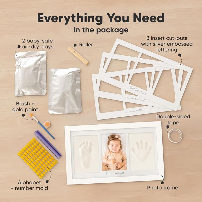 Baby Hand and Footprint Kit - Clay Handprint Keepsake Frame, Newborn Nursery Picture Frame, Personalized New Mom Gifts for Baby Shower & Registry (Alpine White)