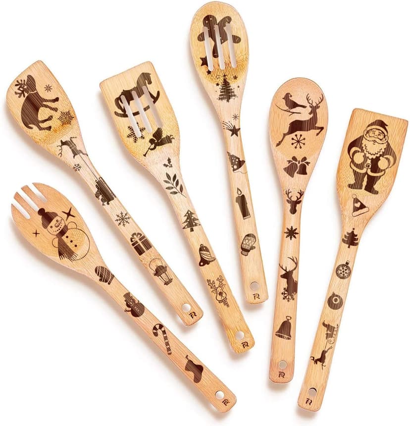 Riveira 6-Piece Wooden Spoons For Cooking & Serving - Christmas Gifts for Women who have everything - Christmas Kitchen Utensils - Gift for Mom - Cooking Utensils