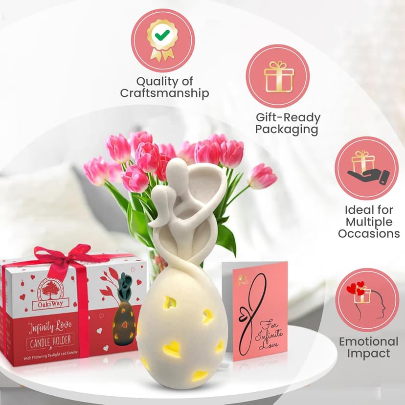 Infinity Love Candle Holder Statue with Flickering LED Candle for Couples, Wife, Husband, Him or Her, Bridal Shower, Engagement, Parents, Registry