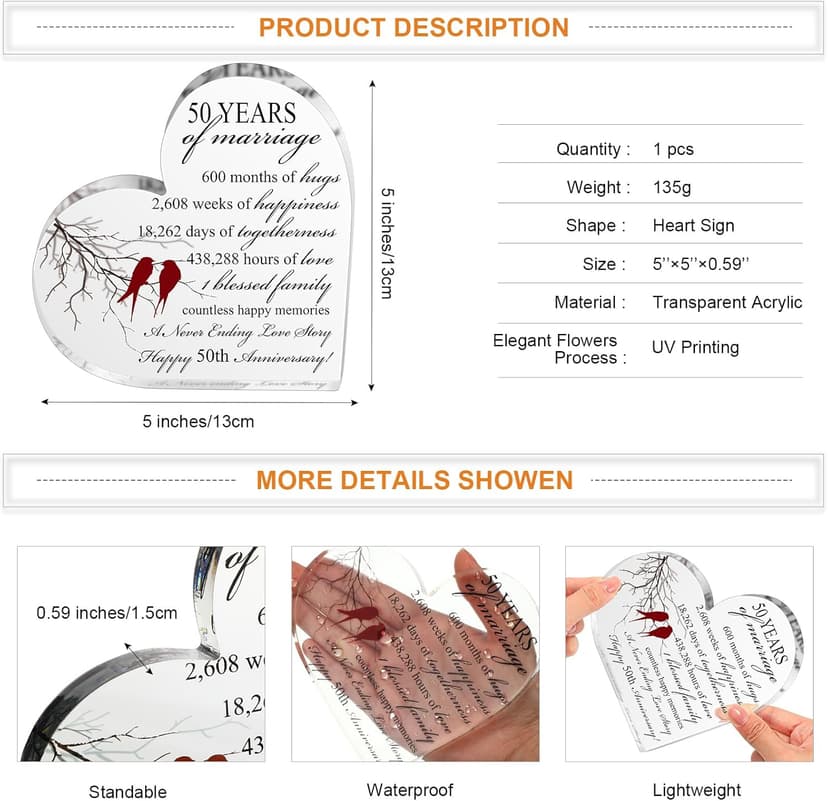 Qunclay 25th Years of Marriage Gift Wedding Anniversary Souvenir Heart Marriage Keepsake Decoration Present for Couple Parent Women Mom Husband Wife He She Friend Grandparents