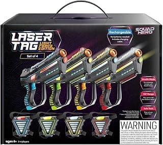 Squad Hero Rechargeable Laser Tag for Kids, Teens & Adults - Boys Gifts - Blasters & Vest Sensors - Fun Ideas Age 8+ Year Old Toys - 4 Set - Lazer Teen Boy Game Boys & Girls Outdoor Teenage Activities