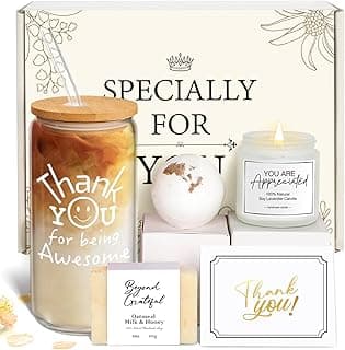Thank You Gifts for Women, Teacher Appreciation Gifts, Employee Appreciation Gift for Coworkers Employees Teachers Nurse Secretary w Thanks Cards, Awesome Glass Cup