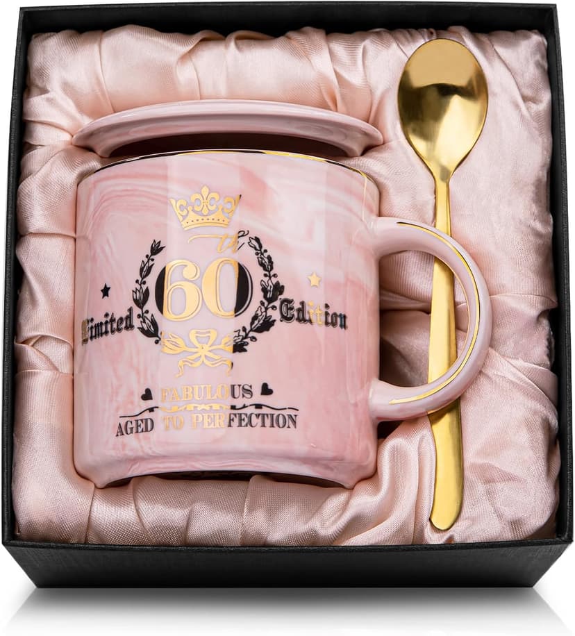 60th Birthday Gifts for Women - Fabulous 1965 Aged to Perfection Happy Birthday Mug - Limited Edition 60th Pink Coffee Mug Printed with Gold, Gift Idea for Turning 60 Years Old Women, Gift Boxed