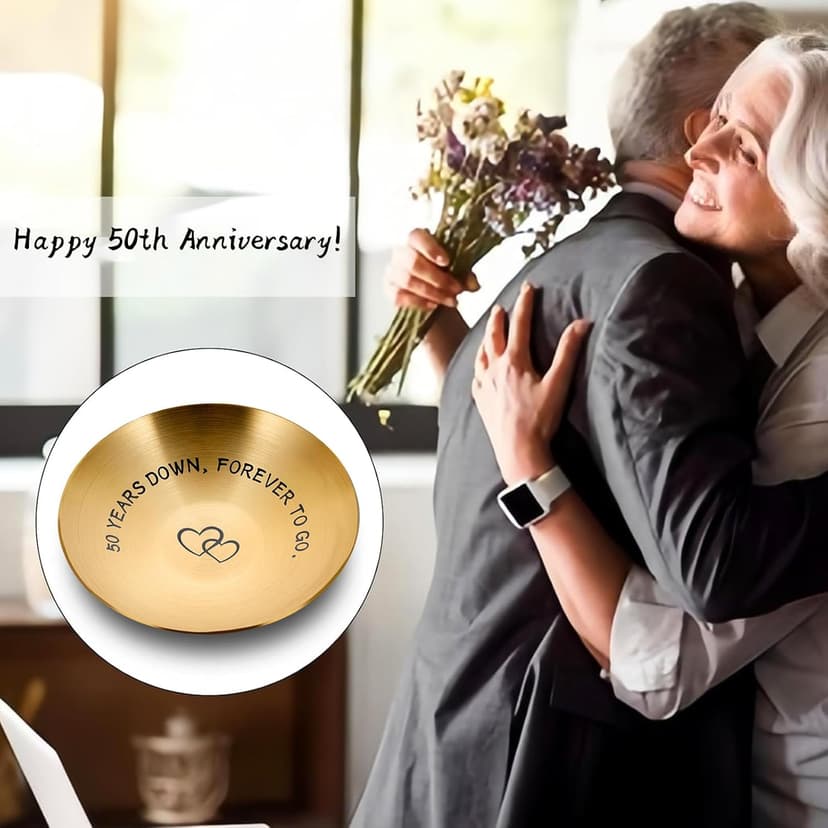50th Anniversary Day Gifts for Couple Wedding Anniversary Day Gifts for Wife Gold Anniversarys Day Gift for Parents Mothers Day Gift for Grandma Gold Anniversarys Decoration Valentine Jewelry Tray