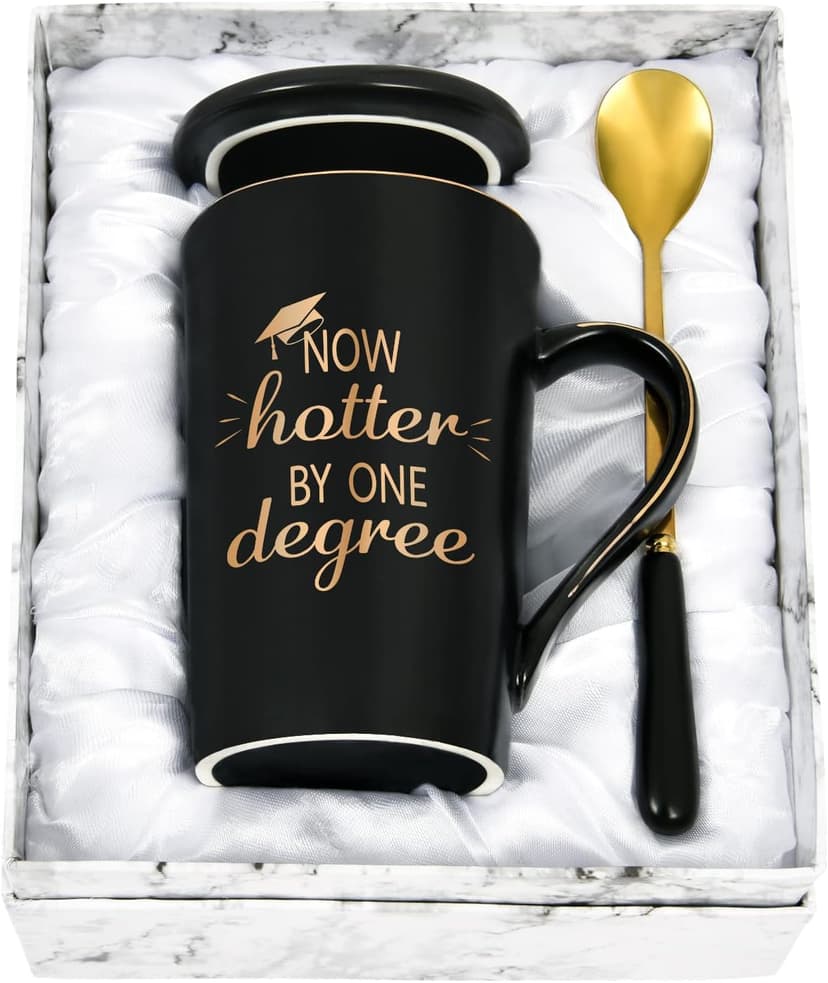 YHRJWN - Graduation Gifts, Now Hotter By One Degree Coffee Mug, Graduation Gifts for Her Him Girls Friends, Christmas Gifts for Masters Degree Graduates Grad College High School 14 Oz Black