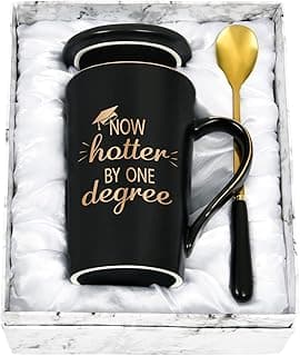 YHRJWN - Graduation Gifts, Now Hotter By One Degree Coffee Mug, Graduation Gifts for Her Him Girls Friends, Christmas Gifts for Masters Degree Graduates Grad College High School 14 Oz Black