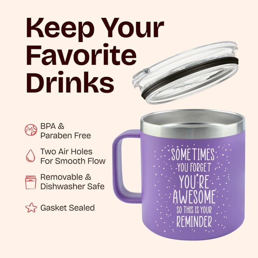 Birthday Gifts for Women Friendship - Sometimes You Forget Your Awesome Gifts Purple Coffee Mug for Her 14oz Inspirational Unique Graduation Gift Ideas 2025 Thank You Gift for Teachers Appreciation