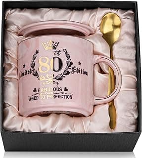 Biching 80th Birthday Gifts for Women, 14oz Pink Coffee Mug with Gold Pattern, Best Gifts for 80 Year Old Grandma, Mom, Sister, Friend, Fabulous 80 Limited Edition, 1943 Birthday Gifts for Women.