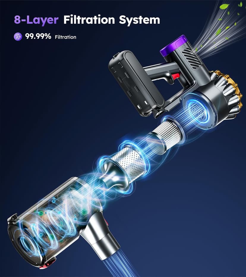 Cordless Vacuum Cleaner,Upgraded 550W 45KPA 60Mins Vacuum Cleaners for Home,Self-Standing Stick Vacuum with LED Display,8 in 1 Lightweight Anti-tangle Wireless Vacuum for Pet Hair Carpet Hard Floors