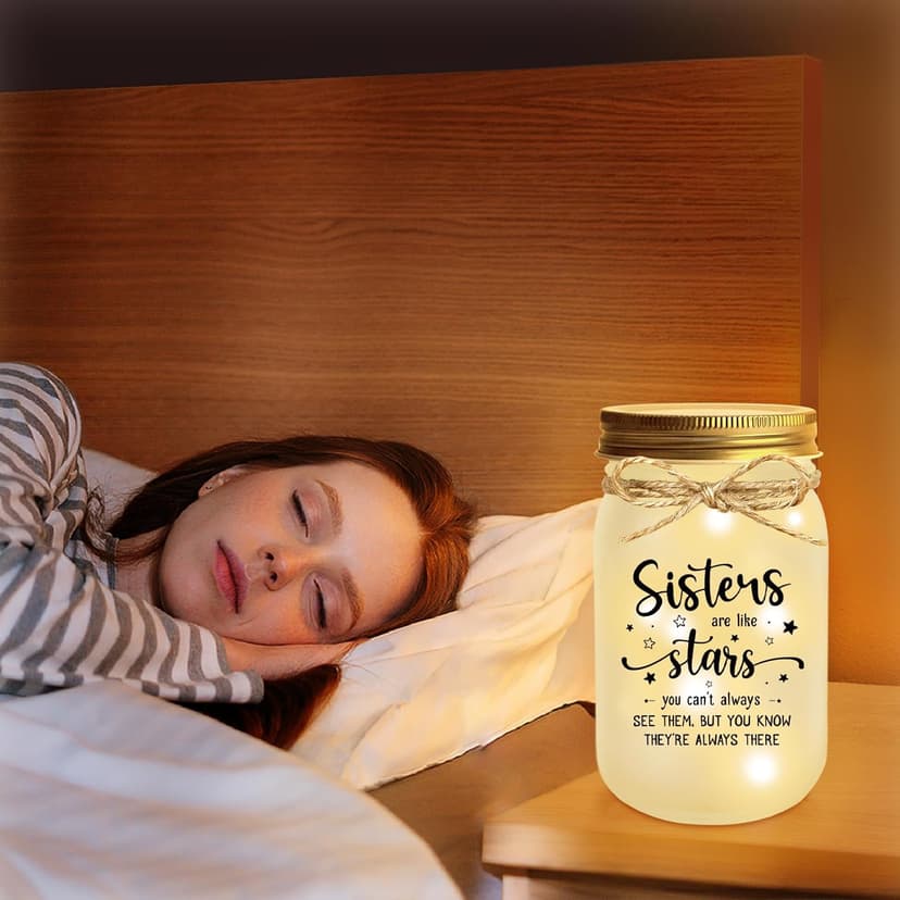 Mason Jar Night Light Gifts for Sister, Sister Birthday Gifts, Sisters Gift for Women, Soul Sister, Best Friend, Long Distance Night Light Gift for Mothers Day Christmas