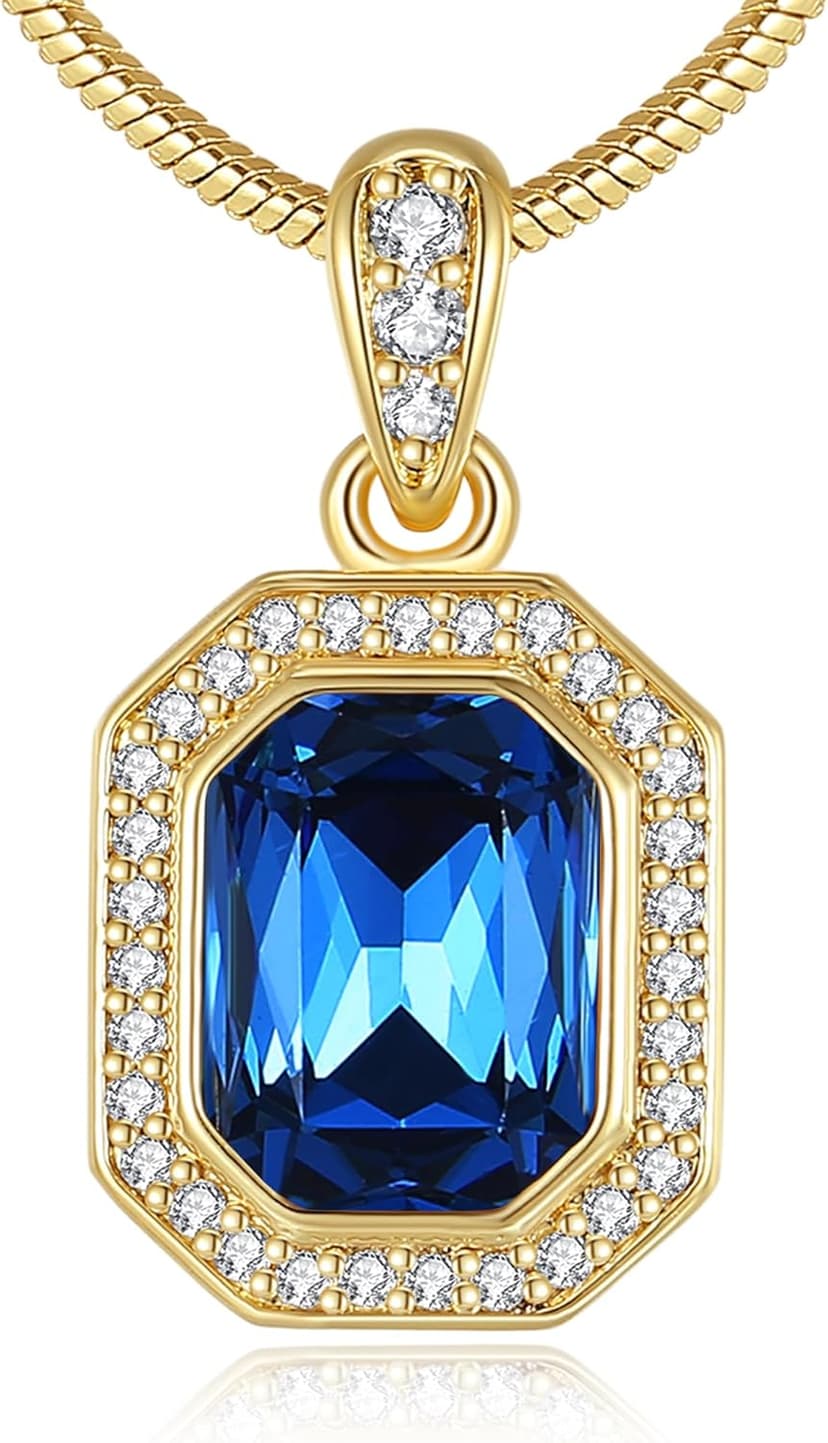 Christmas Gifts for Women 14K Plated Gold Necklace for Women Square Crystal Necklace with Snake Chain Gold Jewelry for Womens Birthday Gifts for Wife Birthstone Necklaces for Wife Jewelry for Girlfriend Gift for Anniversary Wedding Valentines Mother's Day