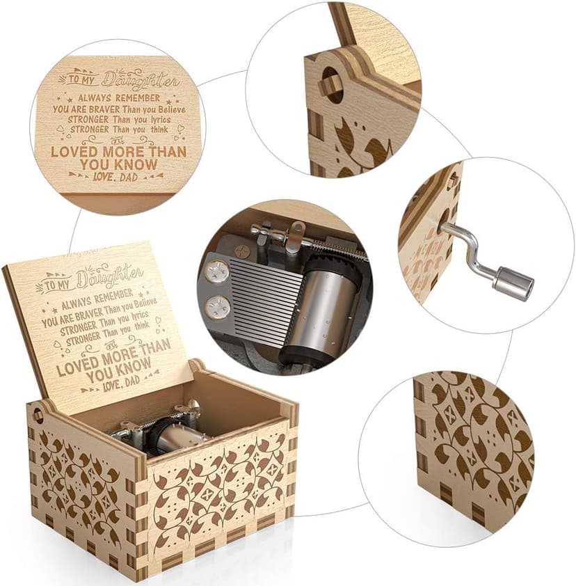 Ucuber You are My Sunshine Music Box, Gift for Daughter from Dad, Wood Laser Engraved Vintage Cute Boxes, Best Gift Birthday/Valentine's Day/Wedding Day (Dad to Daughter)