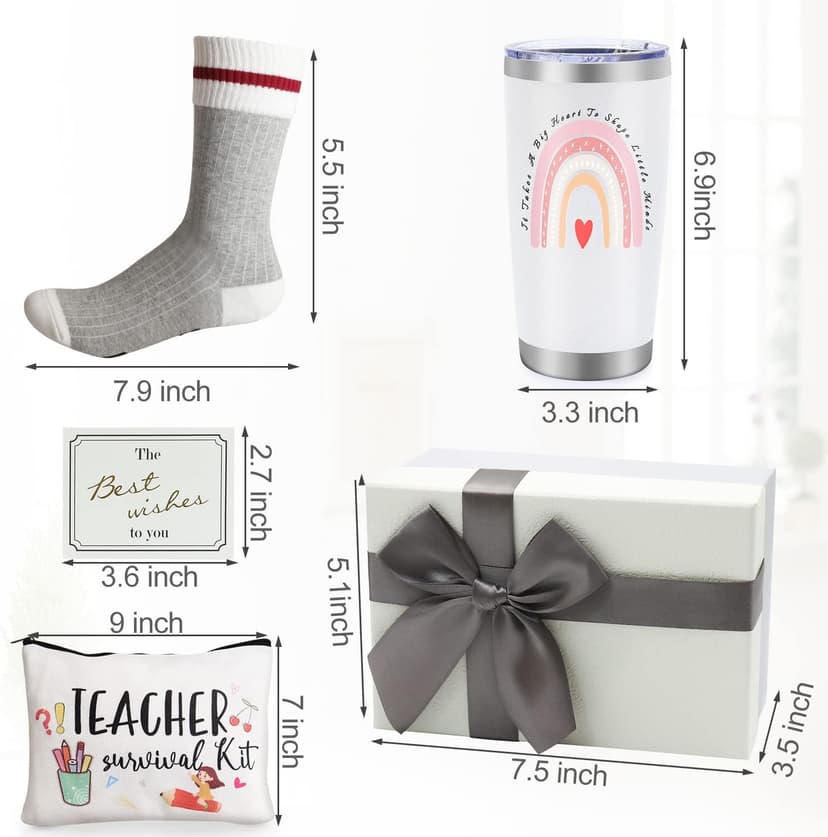 Best Teacher Appreciation Gifts,20 OZ Insulated Tumbler for Women Teacher,Unique Gift Ideas from Students - Funny Socks Thank You Basket Box for New Teachers,Christmas Gifts for Teachers