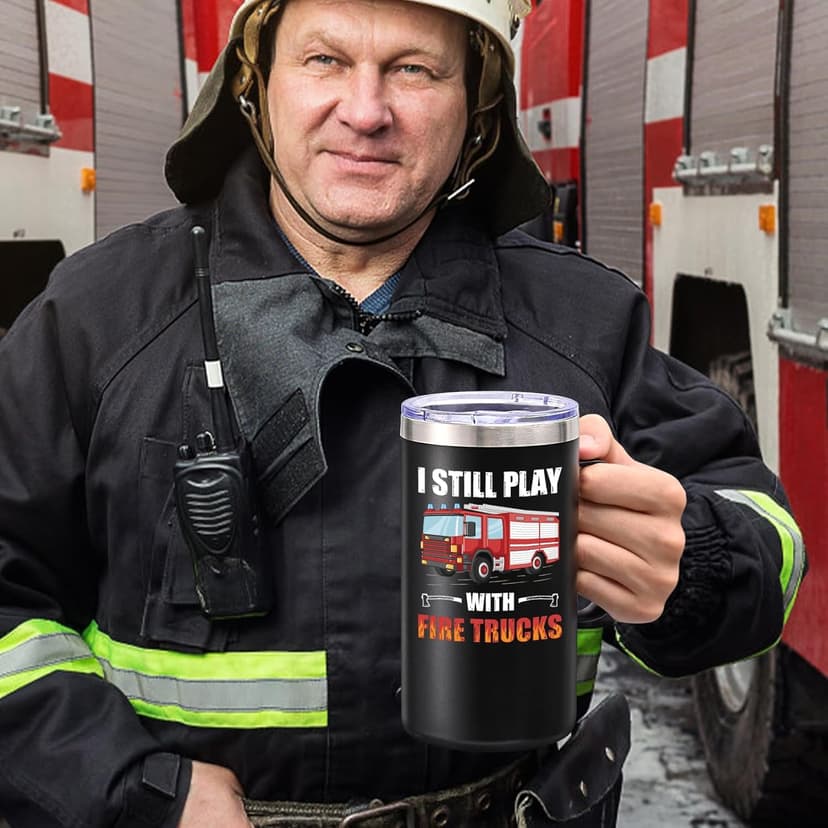 Lifecapido Firefighter Gifts for Men, I Still Play With Fire Truck 20oz Insulated Coffee Mug, Fire Fighter Fireman Christmas Gifts for Firefighters Men, Black