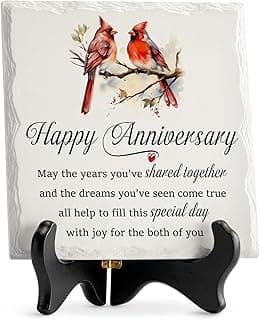 LukieJac Anniversary Couples Gifts - Cardinal Ceramic Plaque - Happy Anniversary Presents for Couples - Romantic Wedding Celebrate Keepsake Desk Decorations Christmas Gift