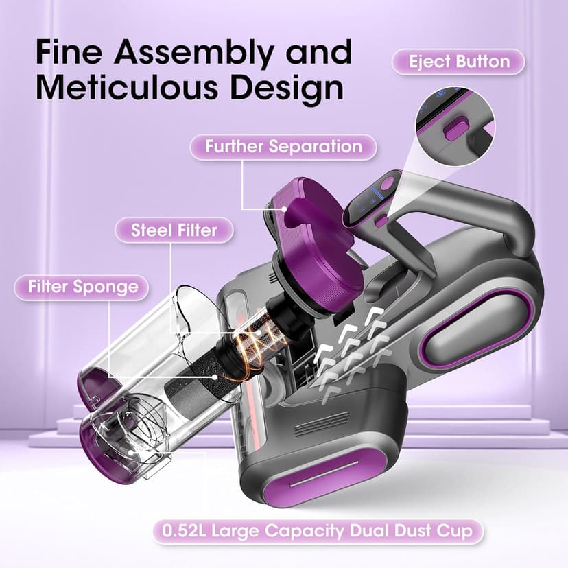 Bed Mattress Vacuum Cleaner Cordless 16Kpa Handheld Vacuum, Vacuum Cleaner with 253.7nm UV-C Light,HEPA Filter & Ultrasonic, Portable Vacuums for Sofa Bed Couch Crib Gifts for Women her Man