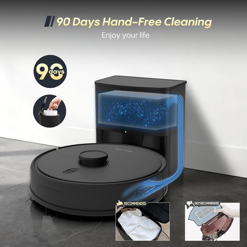 Robot Vacuum and Mop, Self Emptying Station for 90 Days, 5000Pa Suction, 3-in-1 LiDAR Navigation, Home Mapping, No-Go Zones, Wi-Fi/App/Alexa, Hard Floors, Carpet