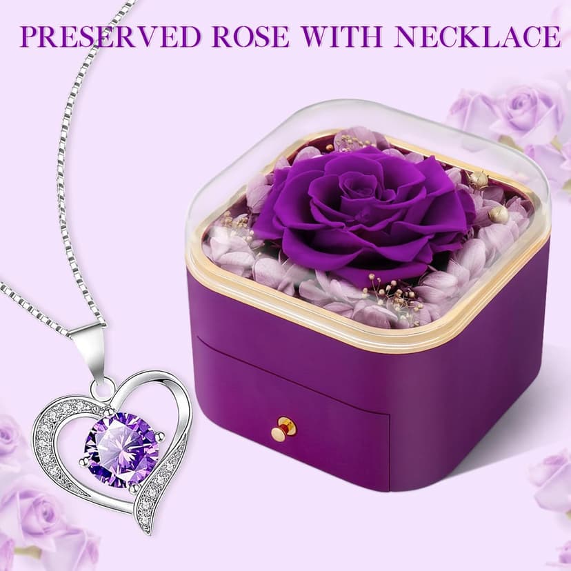 Beferr Birthday Gifts for Women Mom Preserved Real Rose with Necklace Eternal Roses Fresh Flowers for Delivery Prime anniversary Purple Gifts for Grandma Wife Daughter Sister