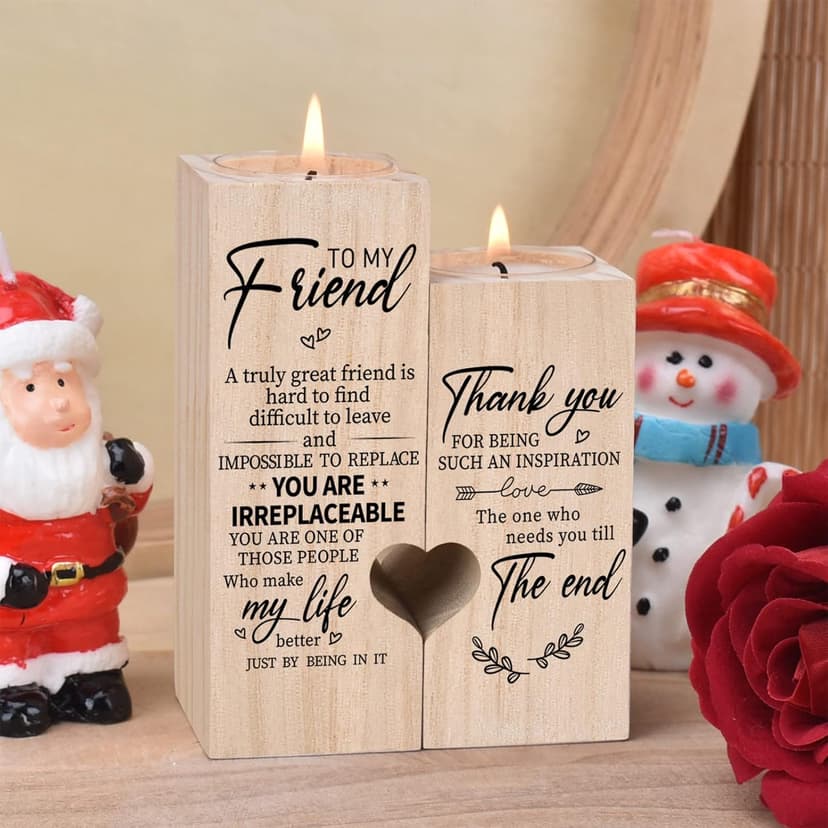 Double-Sided Printing Wooden Candle Holders-to My Friend,You are IRREPLACEABLE, Thank You for Being My Unbiological Sister.Women Female Girl Friends Personalized Custom Friendship Birthday Gift