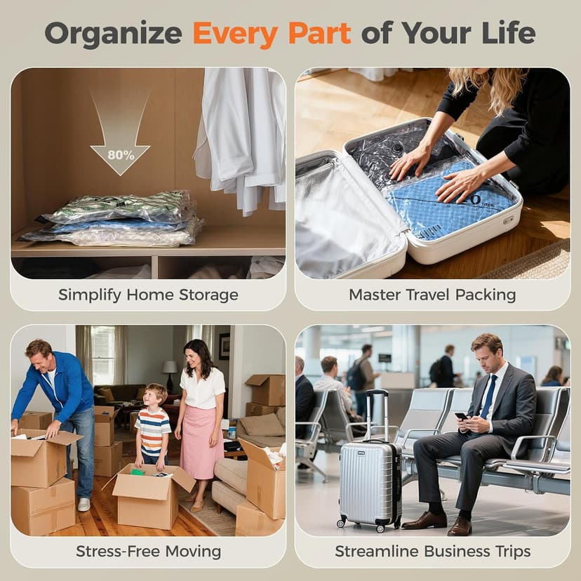 Nicetree 18-Pack Wireless Vacuum Storage Bags with Rechargeable Pump | 3 Sizes (20/24/28 Inch) Travel Vacuum Seal Bags for Clothing, Bedding & Seasonal Storage | Space Saver for Luggage