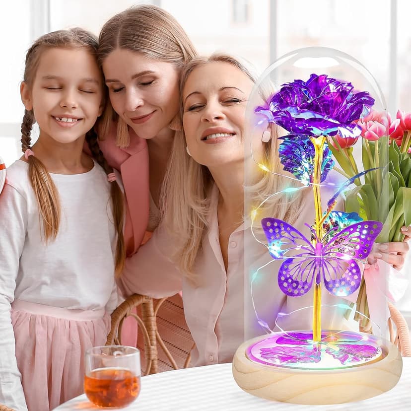 QUNPON Mothers Day Rose Gifts for Mom Flowers Rose Gifts for Women,Birthday Gifts for Women,Purple Butterfly Flowers for Mom Mother Day Flower Gifts from Daughter Son,Gift for Sister,Her,Grandma,Wife