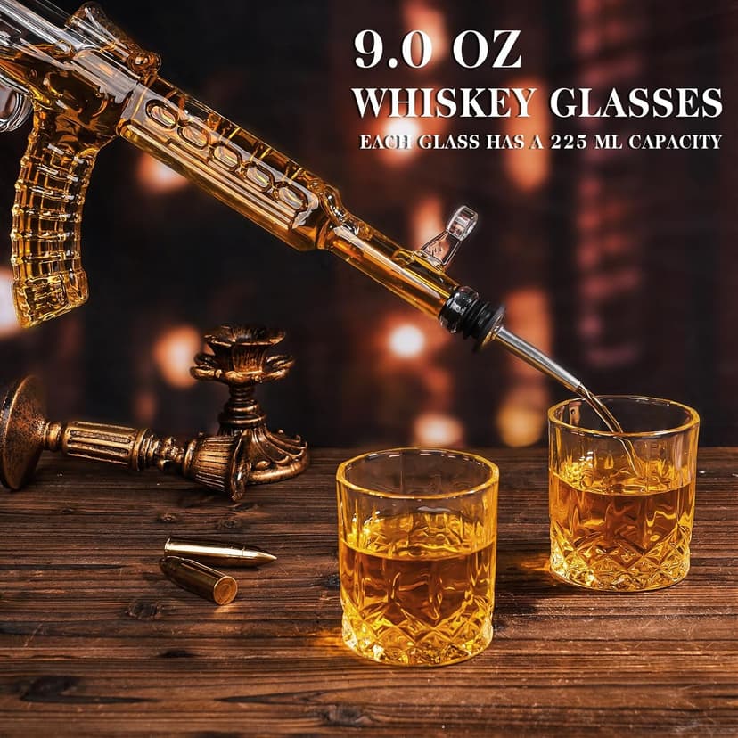 Whiskey Decanter AK47 Set with 2 Whiskey Glasses, Gifts for Men Dad Stocking Stuffers, Unique Christmas Anniversary Birthday Gift for Him Husband, Cool Presents liquor dispenser for Home Bar