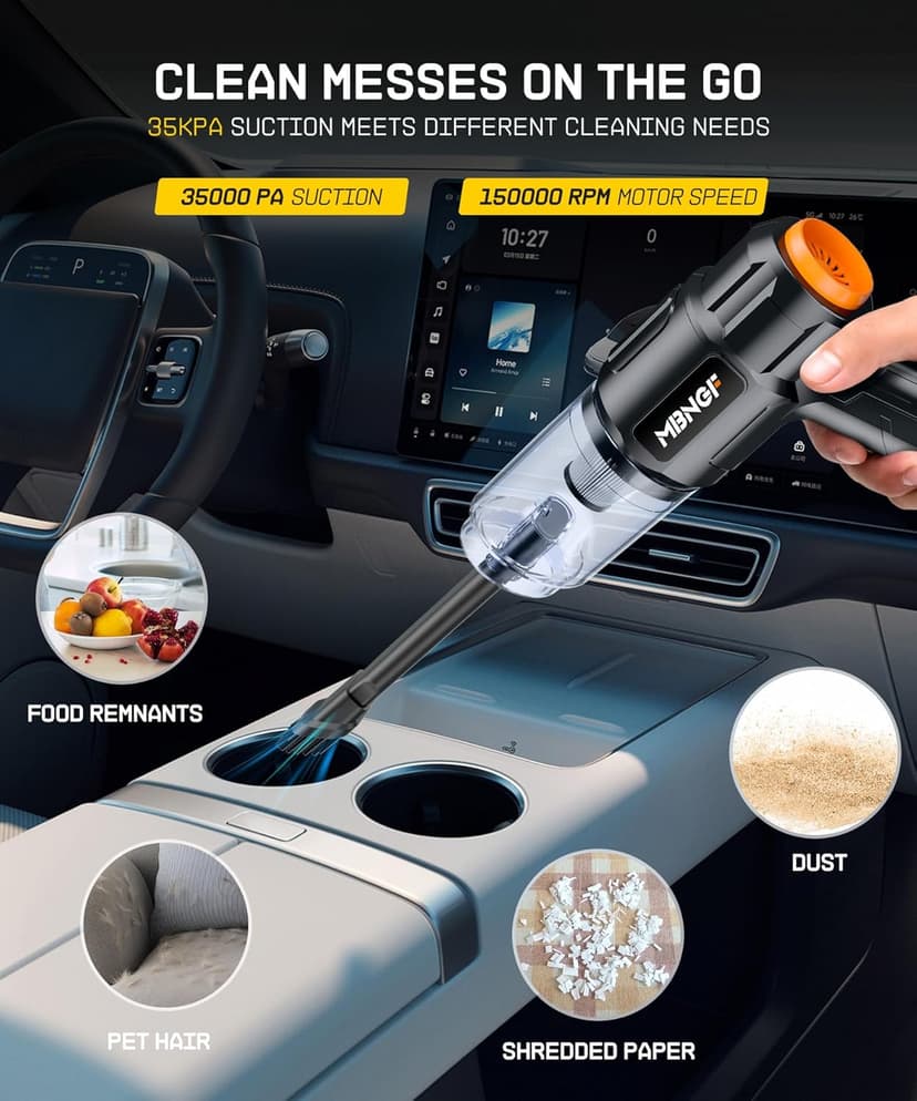 Car Vacuum Portable Cordless,35000PA High Power Suction & Blower, Handheld Vacuum Cleaner for Car, Home, Desktop, Keyboard(Fog Black)
