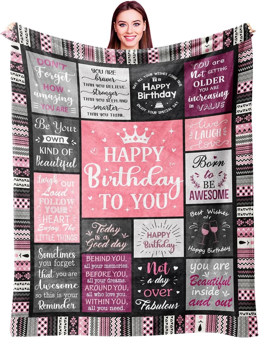 Birthday Gifts for Women Girls Throw Blanket 60"X50", Happy Birthday Decorations for Women, Gifts for Women Birthday Unique, Womens Birthday Gift Ideas for Her Friend Mom Sister Grandma Wife