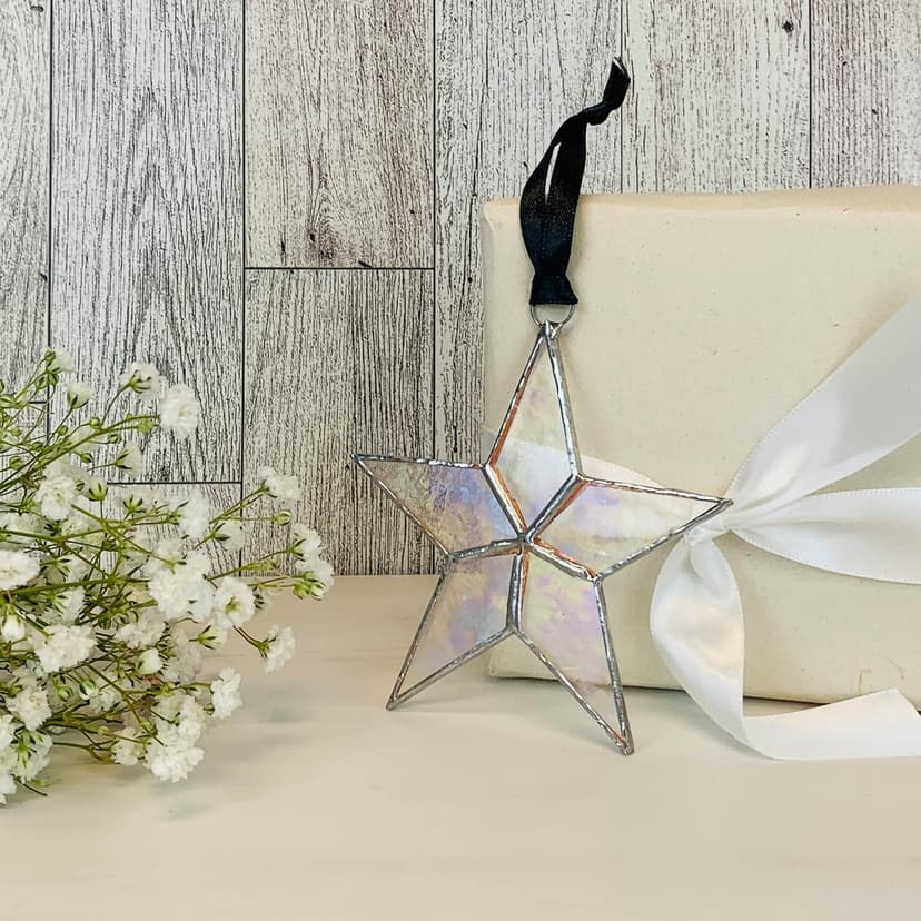 Handmade Iridescent Stained Glass Star With Heartfelt Thank You Message - Thank You Gift For Someone Special/Appreciation Gift/Gratitude Gift for Friends, Neighbors/Colleagues (Thank You)