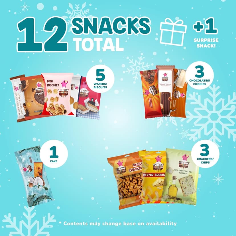 Midi International Food Hamper | Premium Exotic Foreign Foods | Unique Hampers & Gourmet Gift for Men and Women | American Alike Retro Turkish Foods | 12 Full-Size + 1 Bonus Snacks