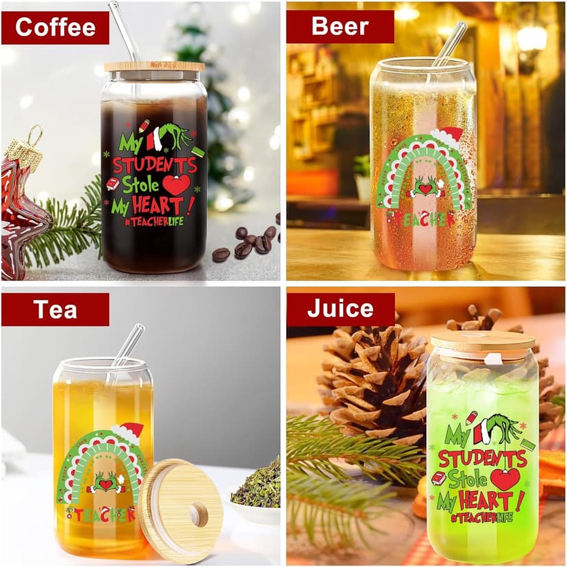 Teacher Christmas Gifts,16oz Funny Christmas Grin-ch Cups for Teachers,Teacher Appreciation Gifts,Thank You Gift End of The Year Teachers Gift for Women from Student