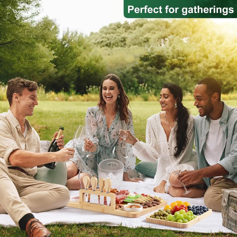 Bamboo Charcuterie Boards (23"×11"×0.8") and Knife Set, Lightweight Cheese Board and Platter, Unique Gift for Housewarming, Anniversary & Wedding, Mother's Day and Christmas for Women…