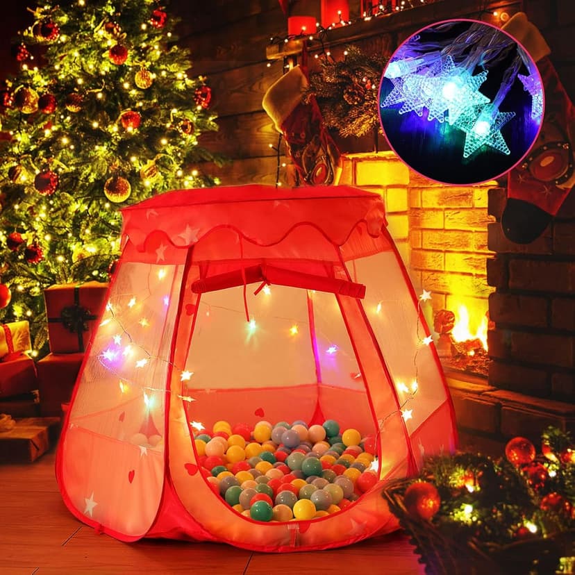 Pop Up Princess Tent with Colorful Star Lights for 1 2 3 Year Old Birthday Gift, 12-18 Months Baby Girl Toys, Foldable Ball Pit with Carrying Bag, Indoor&Outdoor Play Tent for Kids
