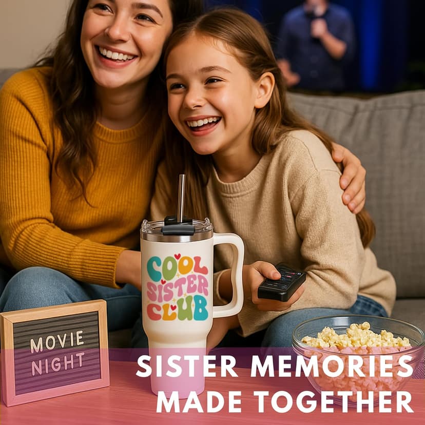 Cool Sister Club Tumbler 40Oz - Big Sis Gift Ideas, Funny Coffee Presents for Her, Cute Sibling Tumbler with Handle for Younger or Older Sisters, Birthday Gifts for Women and Teenage Sis