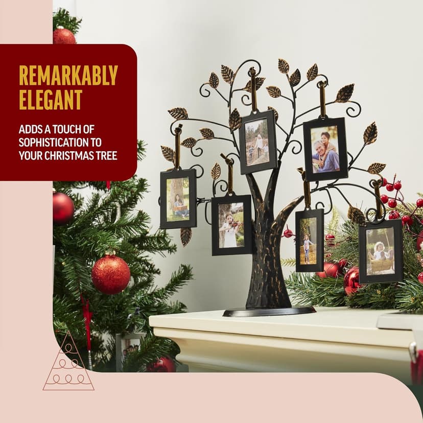Klikel Family Tree Picture Frame Stand with 6 Hanging Photo Picture Frames - Medium Metal Tree 12 X 11 - Holds 6 Ornamental 2x3 Frames