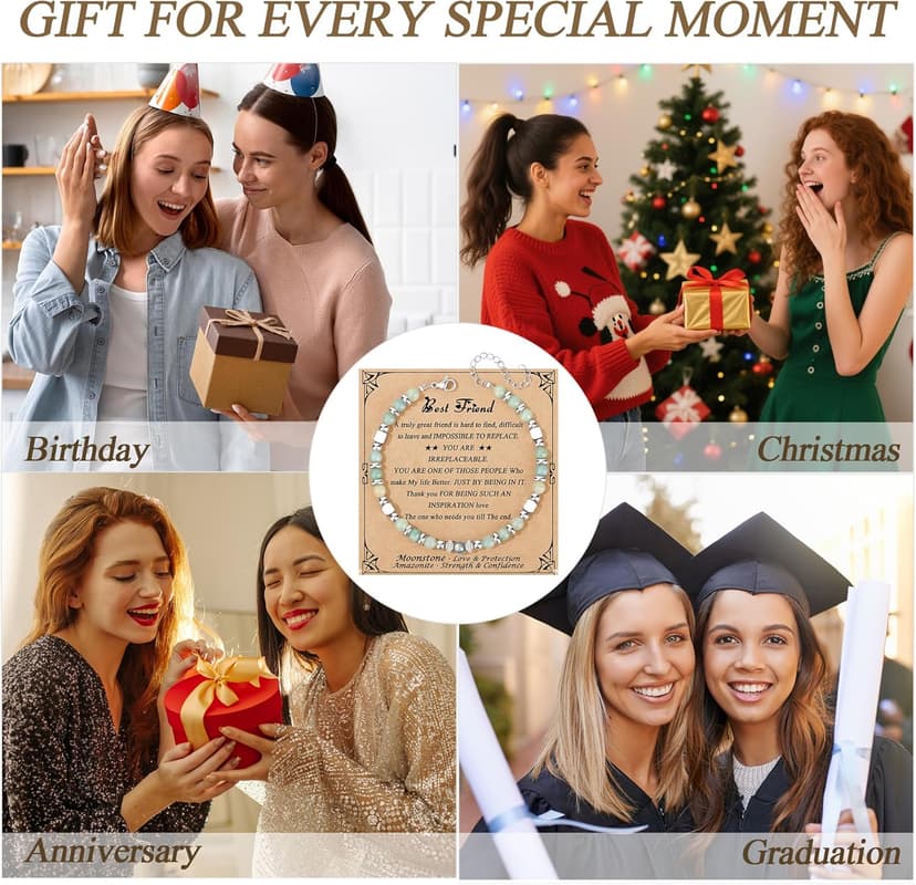 𝗚𝗶𝗳𝘁𝘀 𝗳𝗼𝗿 𝗪𝗼𝗺𝗲𝗻 𝗠𝗼𝗼𝗻𝘀𝘁𝗼𝗻𝗲 𝗕𝗿𝗮𝗰𝗲𝗹𝗲𝘁 Amazonite Colorful Imperial Jasper Stainless Steel Beads Bracelets, Graduation Mothers Day Christmas Birthday Gifts for Her Women