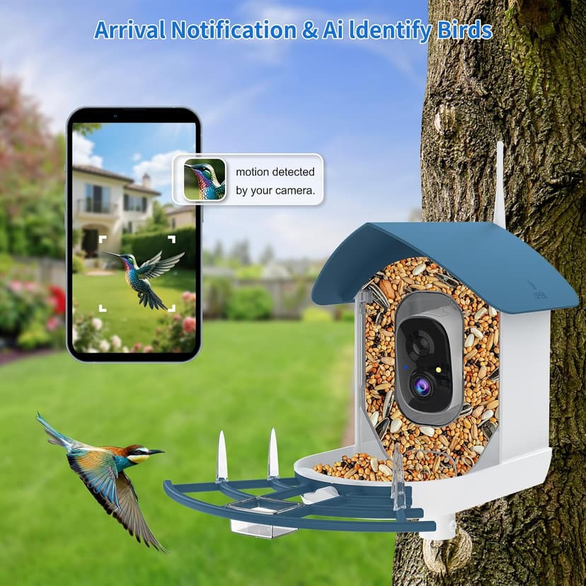 Bird Feeder with Camera,AI Identify Birds Species,Smart Bird Camera with Solar Powered,Auto Record FHD Birds Video in Backyard,Instant Notifications,Ideal Gift for Family and Bird Lovers,Navy Blue