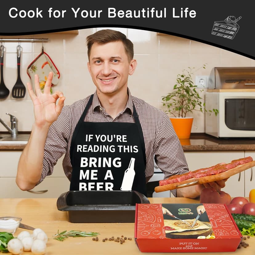 Funny Cooking Chef Apron with Pockets BBQ Kitchen Work Aprons Birthday Dad Creative Gifts