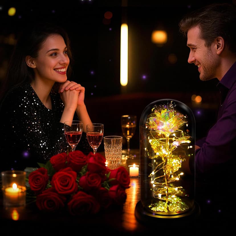 Childom Birthday Gifts for Women,Flowers for Delivery Prime,Colorful Rainbow Light Up Rose in A Glass Dome,Christmas Rose Gifts for Her Mom Women Wife Girl Grandma on Christmas Anniversary Valentines