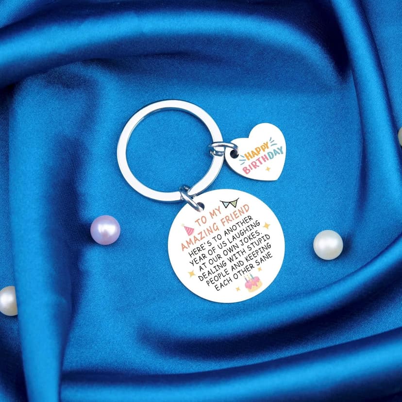 Best Friend Birthday Gifts for Women Girls Happy Birthday Bestie Gift Funny Friendship Gifts for BFF Coworker Classmate To My Amazing Friend Keychain