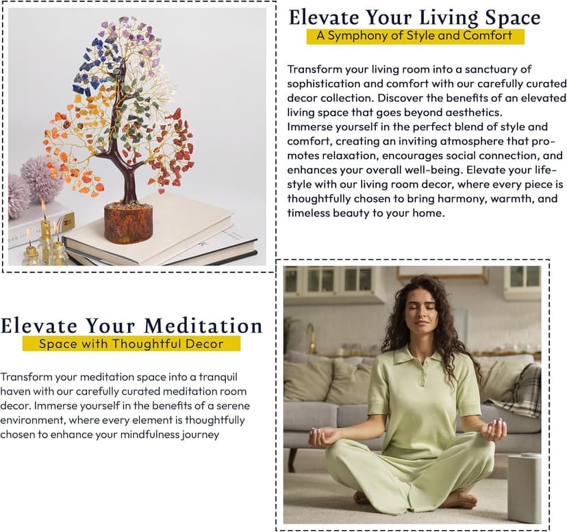 YATSKIA Chakra Crystal Tree - Handmade Healing Crystal Trees with 7 Chakra Stones - Decorative Tree of Life for Meditation, Feng Shui, and Home Decor - Unique Birthday Gifts for Women