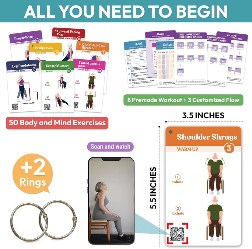 Chair Yoga for Seniors Over 60, Safe & Easy Chair Yoga Exercise Cards for Strength, Relaxation & Recovery, Thoughtful Gifts for Mom, Dad, Grandparent