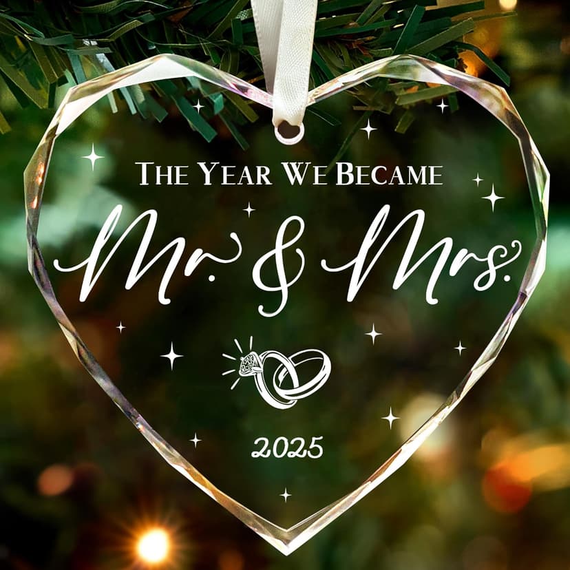 Wedding Gifts, Mr and Mrs Gift,Bridal Shower Gifts,Wedding Gift for Couples 2025, Just Married for Newlywed Couple, Bride,Crystal Glass First Christmas Married Ornament