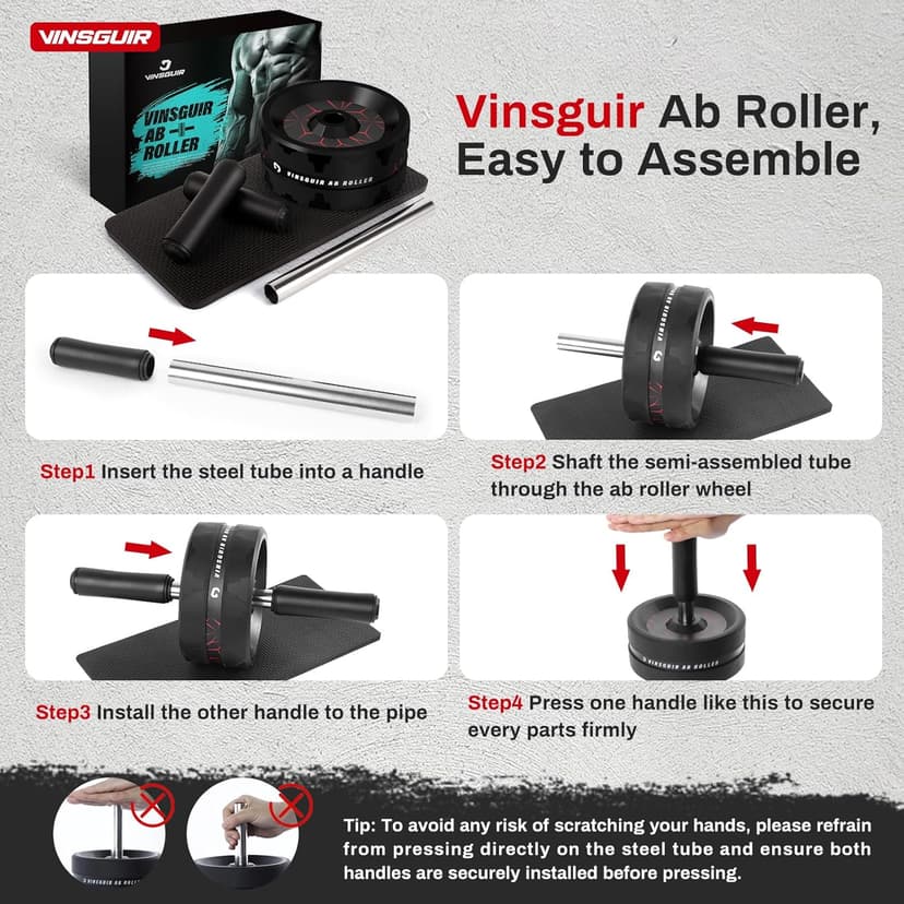 VINSGUIR Ab Roller Wheel, Abs & Core Workout Equipment for Home Gym with Knee Pad Accessories, Abdominal Wheel for Full-body Strength Training